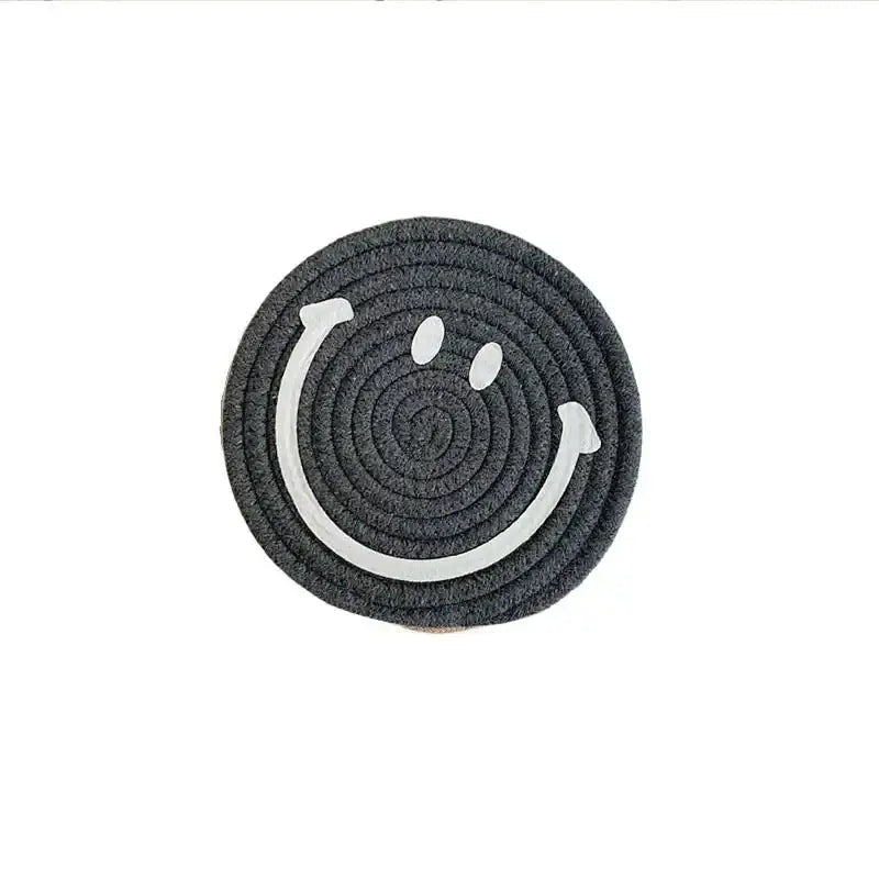 smiley-coaster-set-handwoven-cotton-teacup-coasters 4 Coasters / Dark Grey
