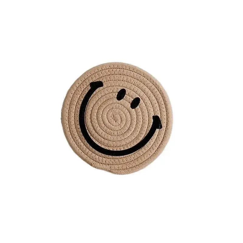 smiley-coaster-set-handwoven-cotton-teacup-coasters 4 Coasters / Light Brown
