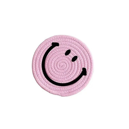 smiley-coaster-set-handwoven-cotton-teacup-coasters 4 Coasters / Pink