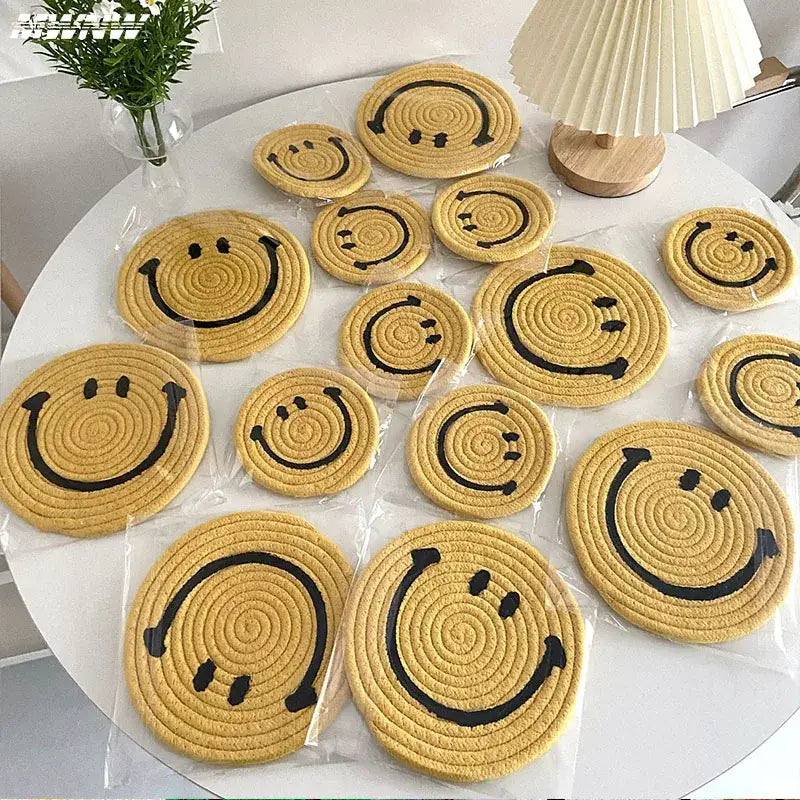 Colorful smiley coasters for tea cups and mugs