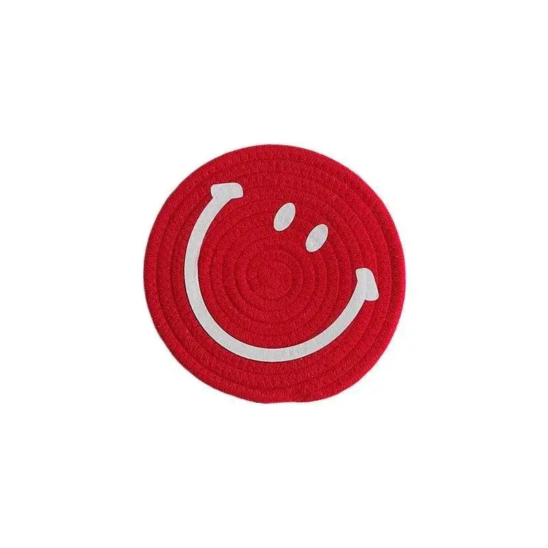 Red smiley coaster set for tea and coffee