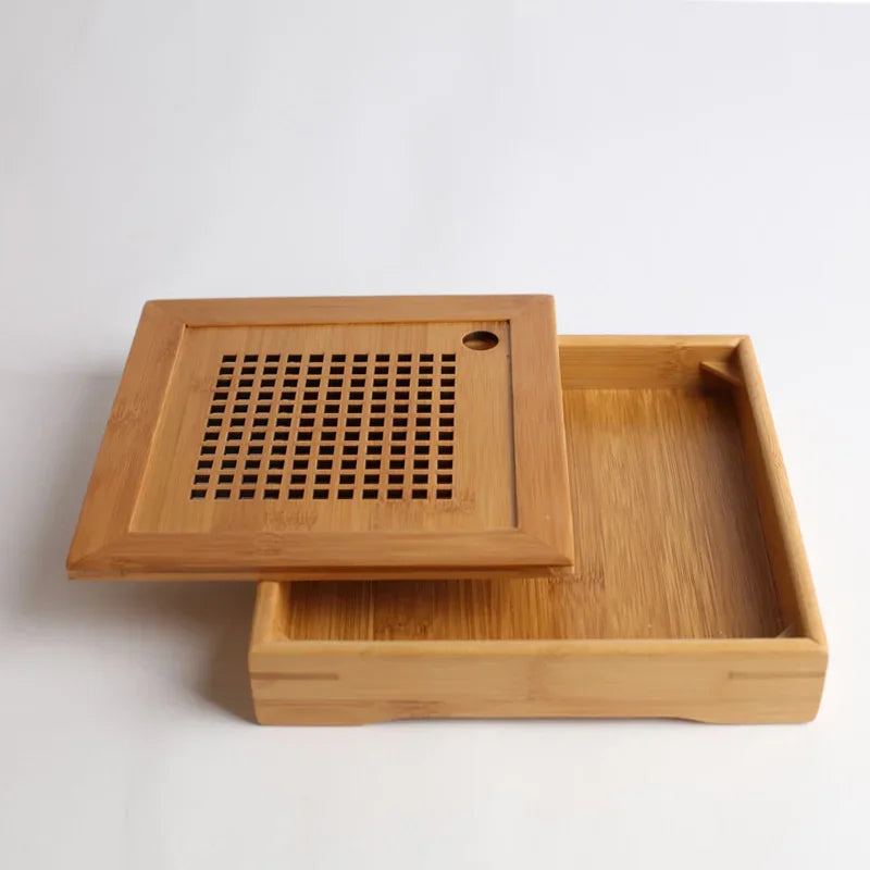Solid Wood Tea Tray with Drainage Drawer