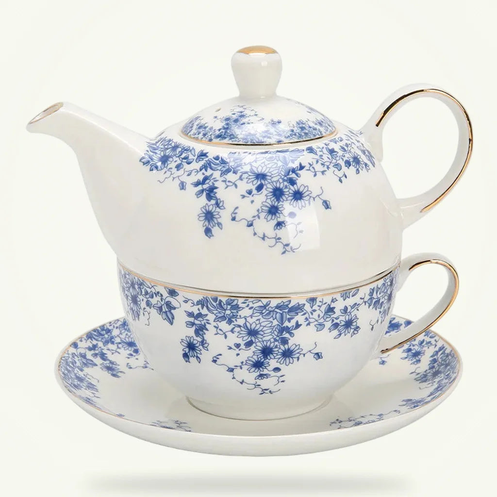 Solo teapot set with cup and saucer 350ml Scandinavian porcelain on plain background