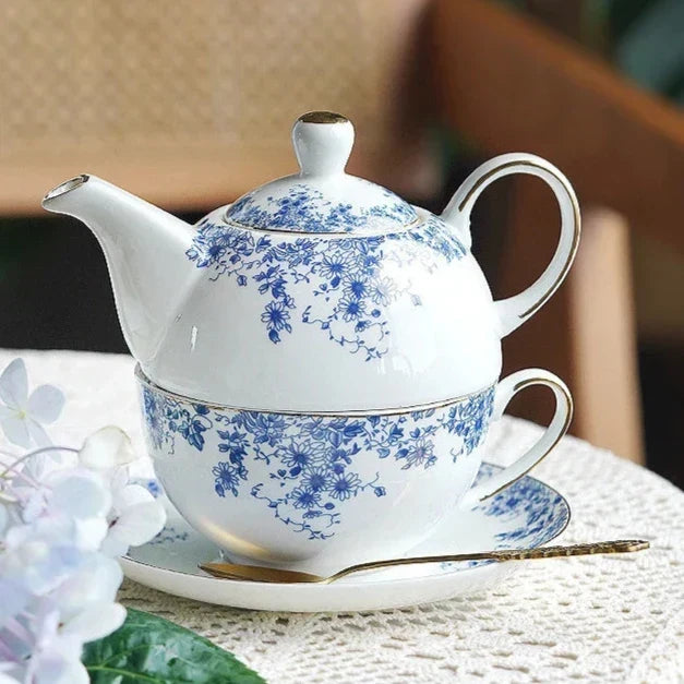 Close up of glazed porcelain texture on solo teapot set