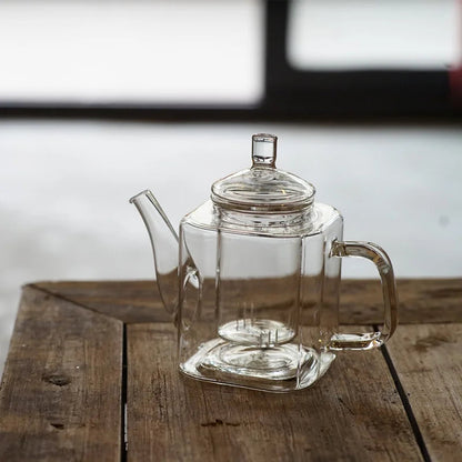 Geometric square glass teapot Scandinavian style, side view