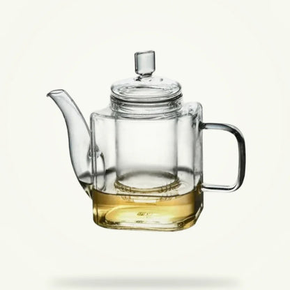 Square glass teapot 300ml Scandinavian style, packshot on plain background