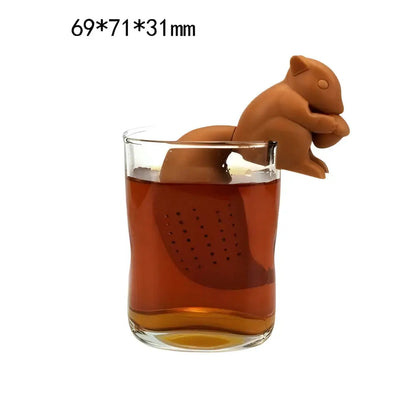 Squirrel tea infuser size comparison next to standard mug