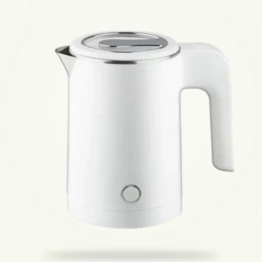 Stainless steel electric teapot with auto shut-off and keep warm, packshot on plain background