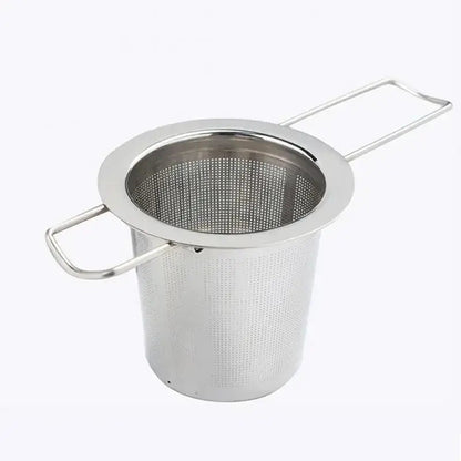 Close up of stainless steel tea infuser ball with chain