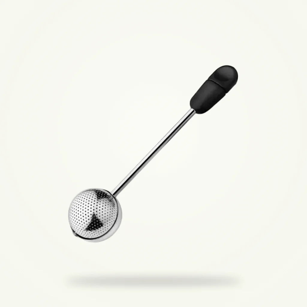 Stainless steel tea infuser ball with Magic Handle, all three color variants on plain background