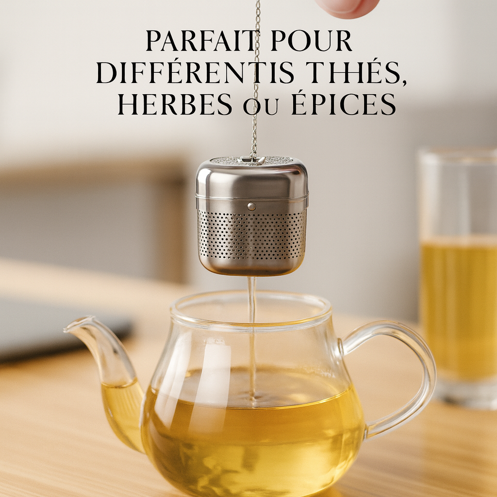 Stainless steel tea infuser cube showing press-on lid closure detail