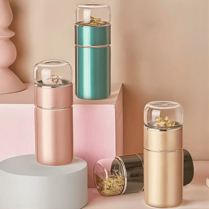 Stainless steel tea infuser thermos bottle 450ml with glass lid