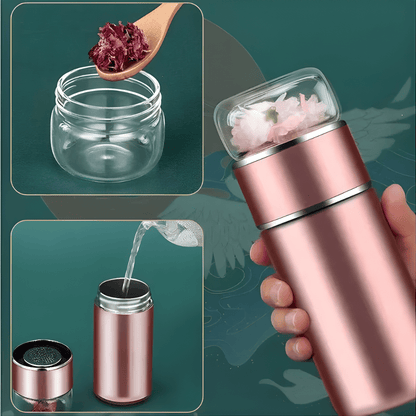 Tea infuser bottle 450ml in black with infuser basket removed
