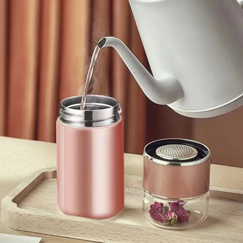 Removable stainless mesh infuser basket inside 450ml tea thermos