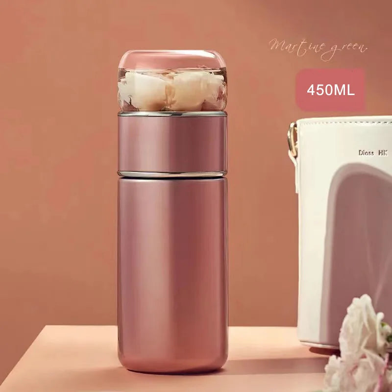 Tea infuser thermos 450ml with detachable cup and loose-leaf basket