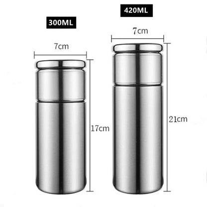 Non-slip base detail on stainless steel tea thermos with built-in infuser