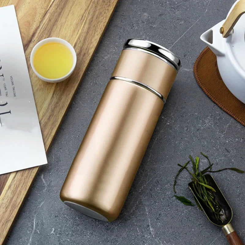 Gold 420ml double wall stainless steel loose leaf tea travel thermos
