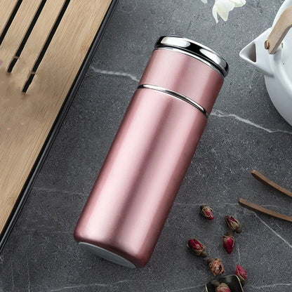 Silver 300ml stainless steel tea thermos with built-in strainer for loose leaf tea