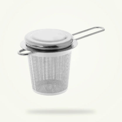 Stainless Steel Tea Strainer with Ergonomic Handle, Gold or Silver, product photo on a plain background