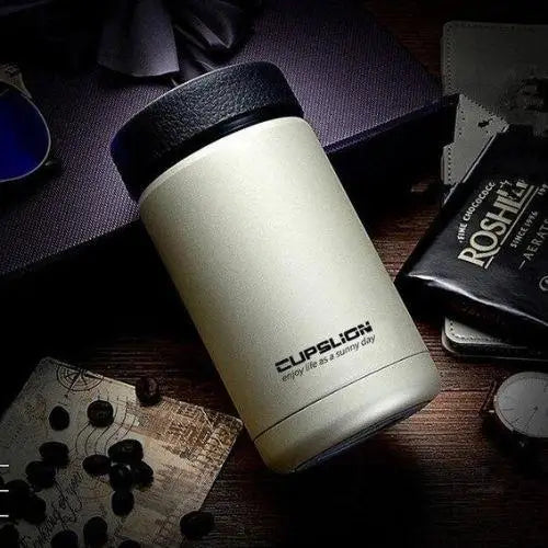 White stainless steel tea thermos