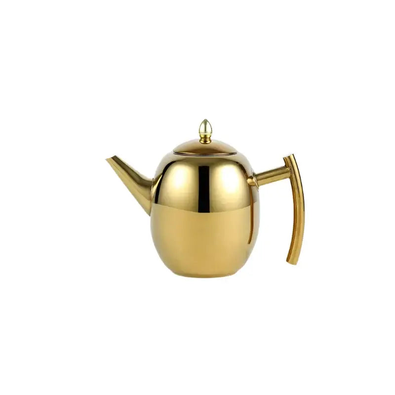 Gold finish stainless steel teapot for induction, polished surface detail