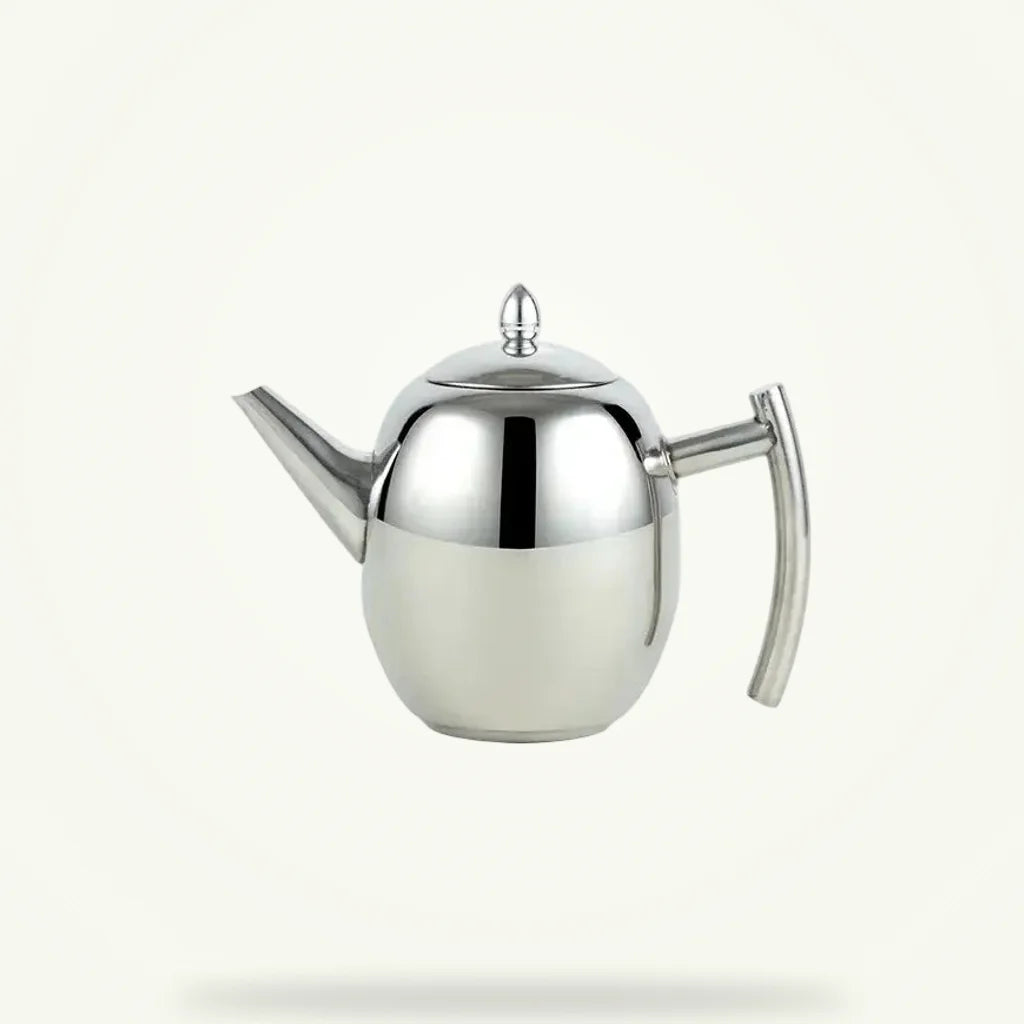 Stainless steel teapot for induction cooktops, 1L and 1.5L, packshot on plain background