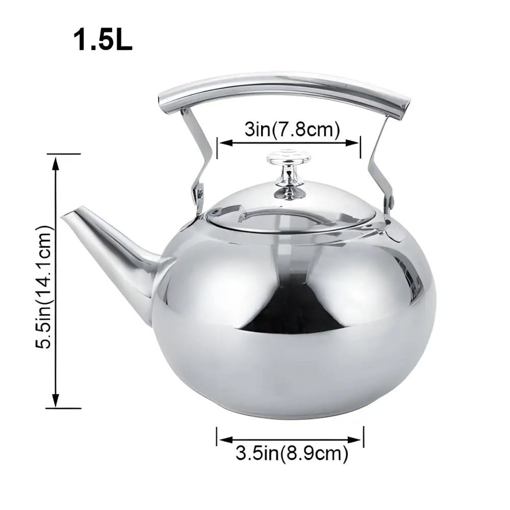 1.5 liter stainless steel teapot with brushed silver finish