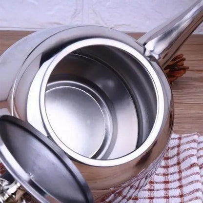 Interior view of stainless steel teapot with removable filter
