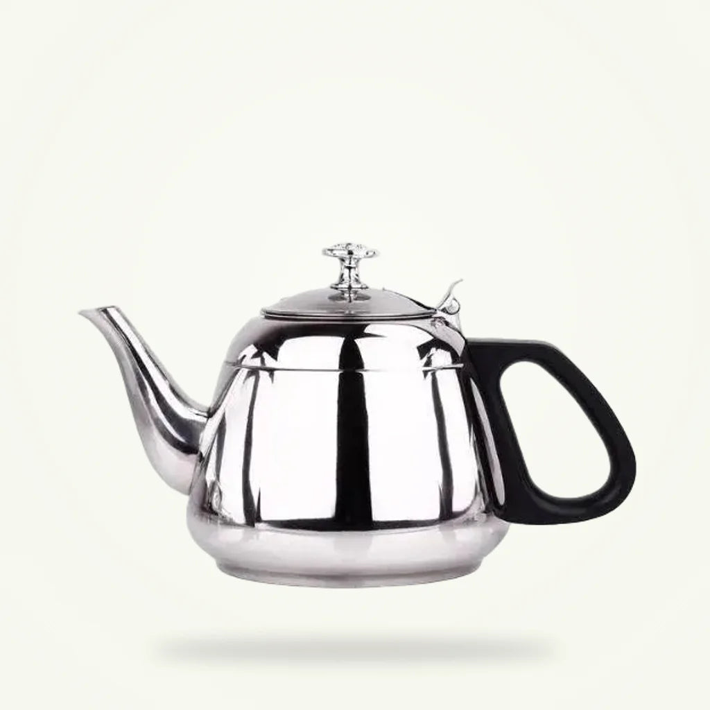 Stainless Steel Teapot with Built-In Filter, 1.2 L, 1.5 L & 2 L, product photo on a plain background