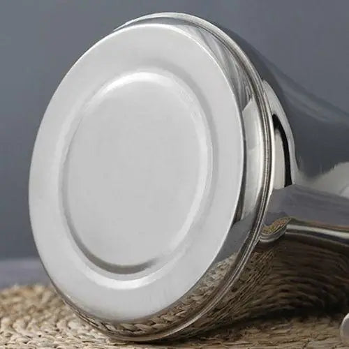 Bottom view of stainless steel teapot showing food-grade material