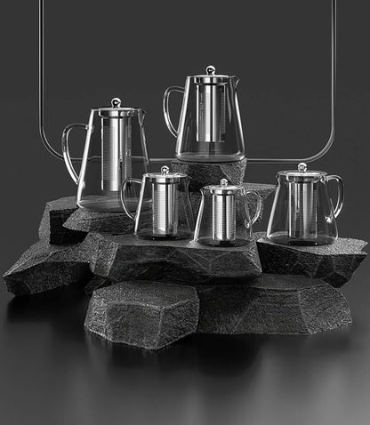 Detail shot of the stainless steel mesh infuser basket inside the teapot body