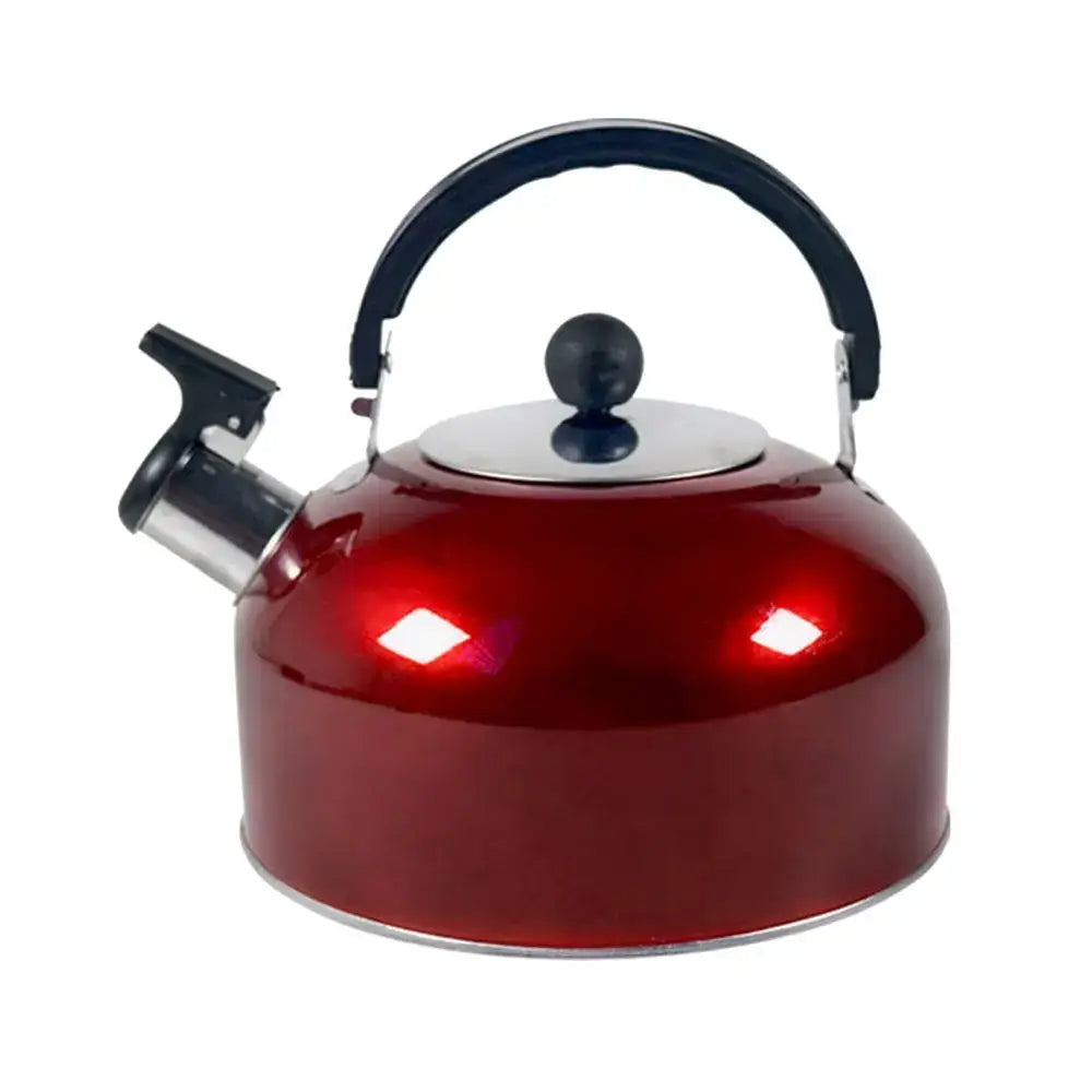 Red stainless steel travel teapot with folding handle