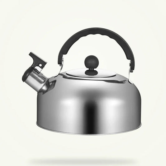 Stainless steel travel teapot with folding handle, silver, product shot