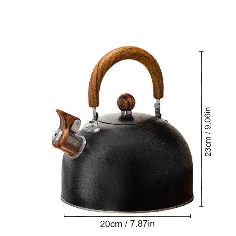 Black 3 liter whistling teapot for stovetop