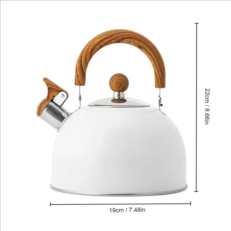 White 2.5 liter whistling teapot for tea