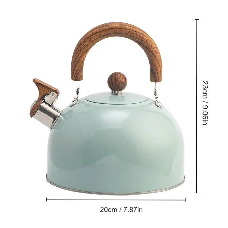 Green 3 liter whistling teapot for all stoves