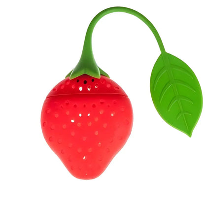 Red strawberry shaped silicone loose-leaf tea infuser closeup