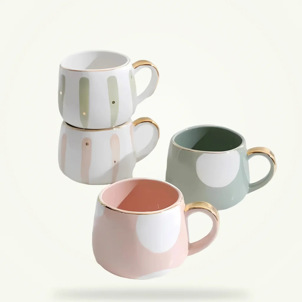 Striped porcelain tea cup with handle 370 ml, packshot on plain background