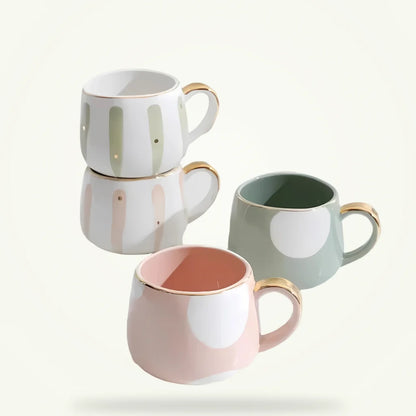Striped porcelain tea cup with handle 370 ml, packshot on plain background