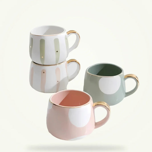 Striped porcelain tea cup with handle 370 ml, packshot on plain background
