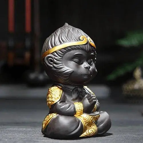 Sun Wukong statue holding spoon decorative