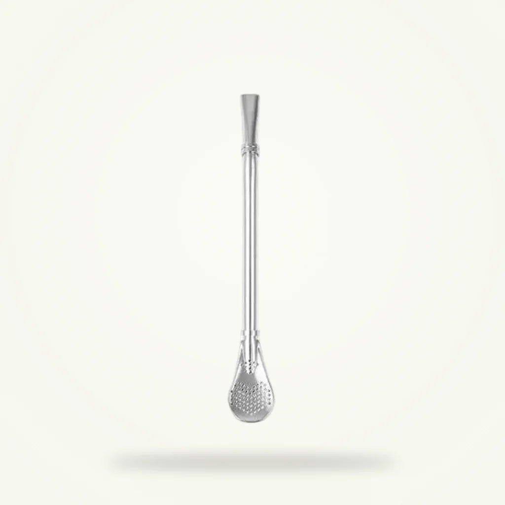 Stainless steel tea infuser spoon on plain background, product shot