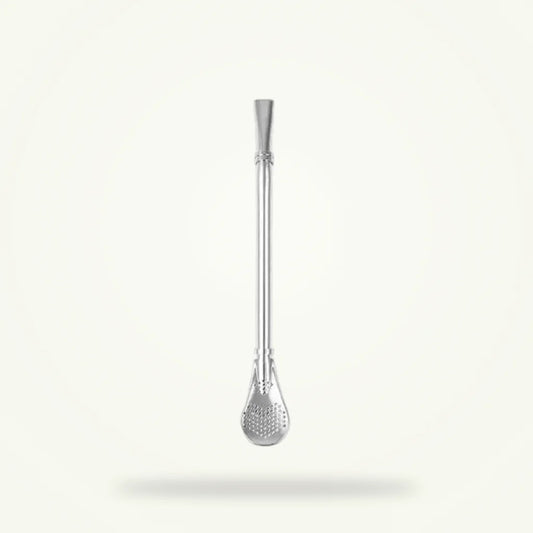 Stainless steel tea infuser spoon on plain background, product shot