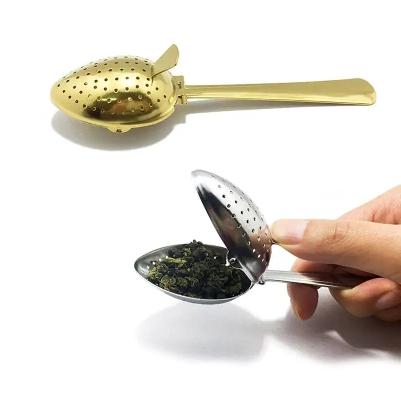 Tea infuser spoon with tea leaves