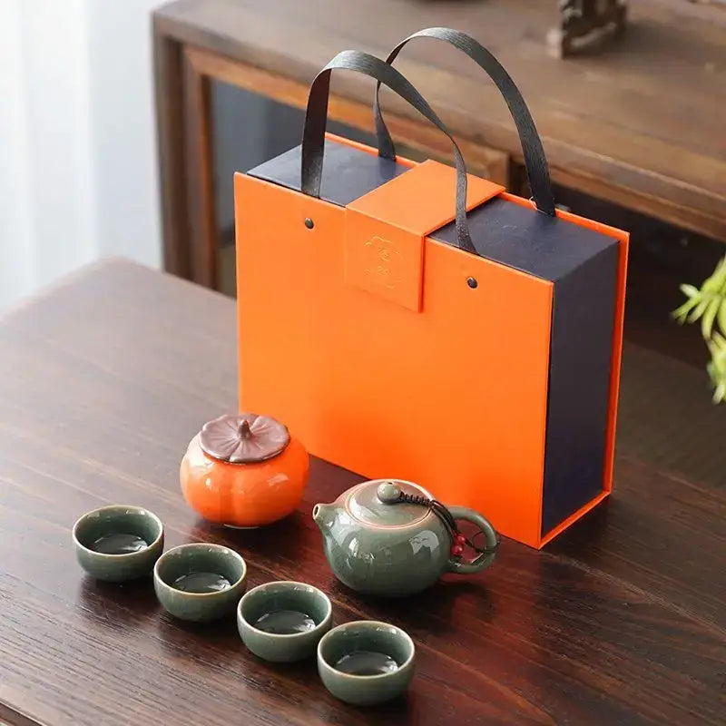 Granny Lulu ceramic tea set gift box with teapot and cups, side view