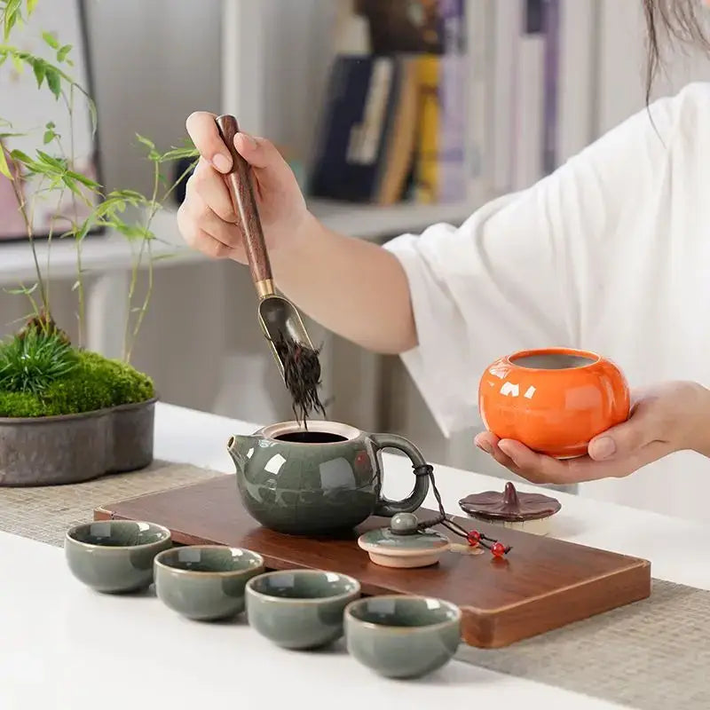 Ceramic teapot with sugar bowl and creamer from Granny Lulu tea service