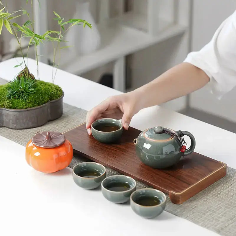 Elegant Granny Lulu ceramic tea set arranged for four people on a tray