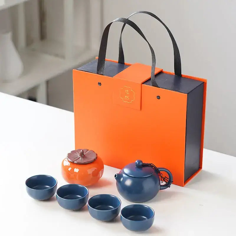 Sapphire Blue ceramic tea set gift box with teapot and cups, Granny Lulu