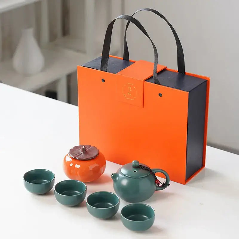 Emerald Green ceramic tea set gift box with teapot and cups, Granny Lulu