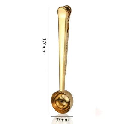 Gold tea spoon clip with measuring spoon and clip